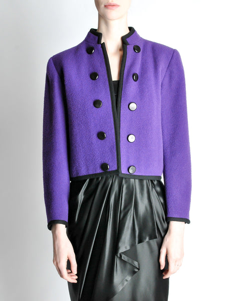 Saint Laurent Rive Gauche Vintage Purple Wool Bolero Cropped Jacket - Amarcord Vintage Fashion
 - 4
