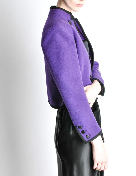 Saint Laurent Rive Gauche Vintage Purple Wool Bolero Cropped Jacket - Amarcord Vintage Fashion
 - 5