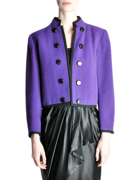 Saint Laurent Rive Gauche Vintage Purple Wool Bolero Cropped Jacket - Amarcord Vintage Fashion
 - 1