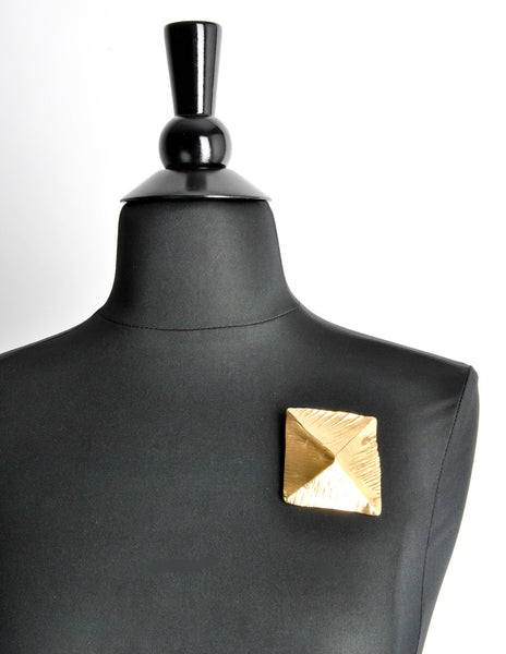 YSL Vintage Brushed Gold Pyramid Stud Brooch