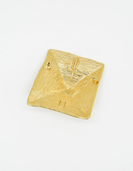 YSL Vintage Brushed Gold Pyramid Stud Brooch