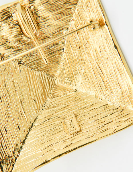 YSL Vintage Brushed Gold Pyramid Stud Brooch