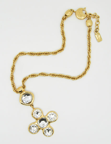 YSL Vintage Robert Goossens Crystal Byzantine Cross Necklace and Earrings Set