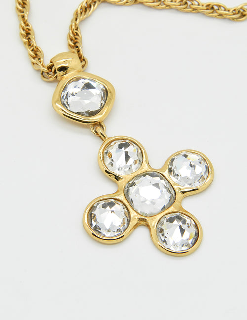 YSL Vintage Robert Goossens Crystal Byzantine Cross Necklace and