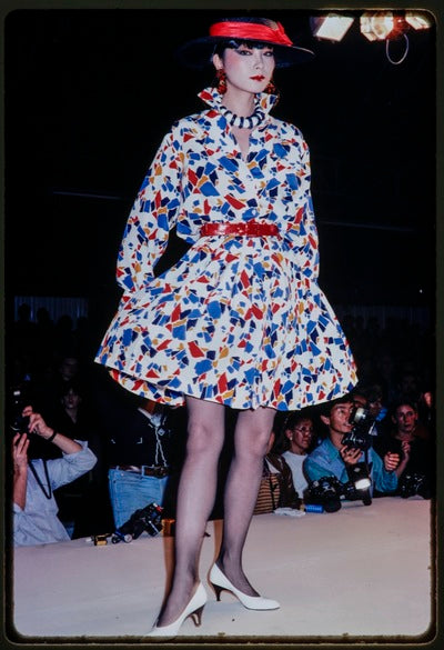 Yves Saint Laurent Vintage SS 1982 White Multicolor Abstract Print Sil Yves Saint Laurent Vintage SS 1982 White Multicolor Abstract Print Sil