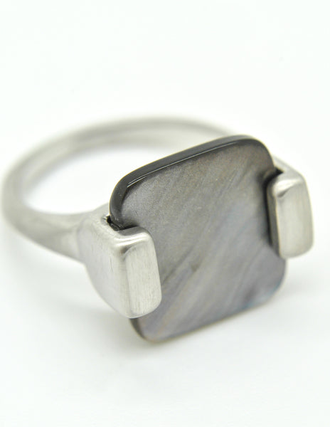 YSL Vintage Black Mother of Pearl Silver Ring