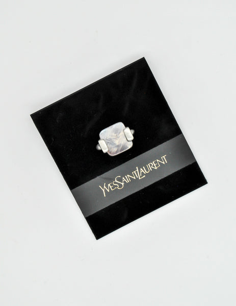 YSL Vintage Black Mother of Pearl Silver Ring