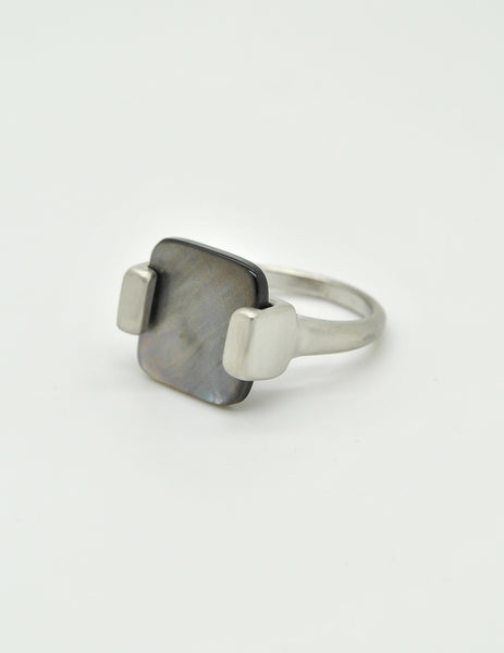 YSL Vintage Black Mother of Pearl Silver Ring