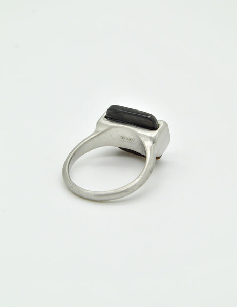 YSL Vintage Black Mother of Pearl Silver Ring