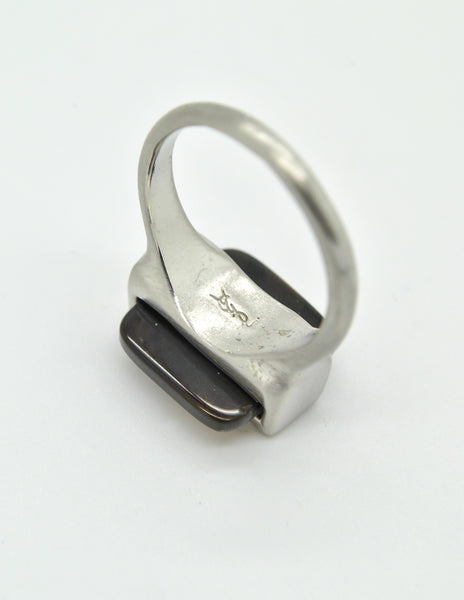YSL Vintage Black Mother of Pearl Silver Ring