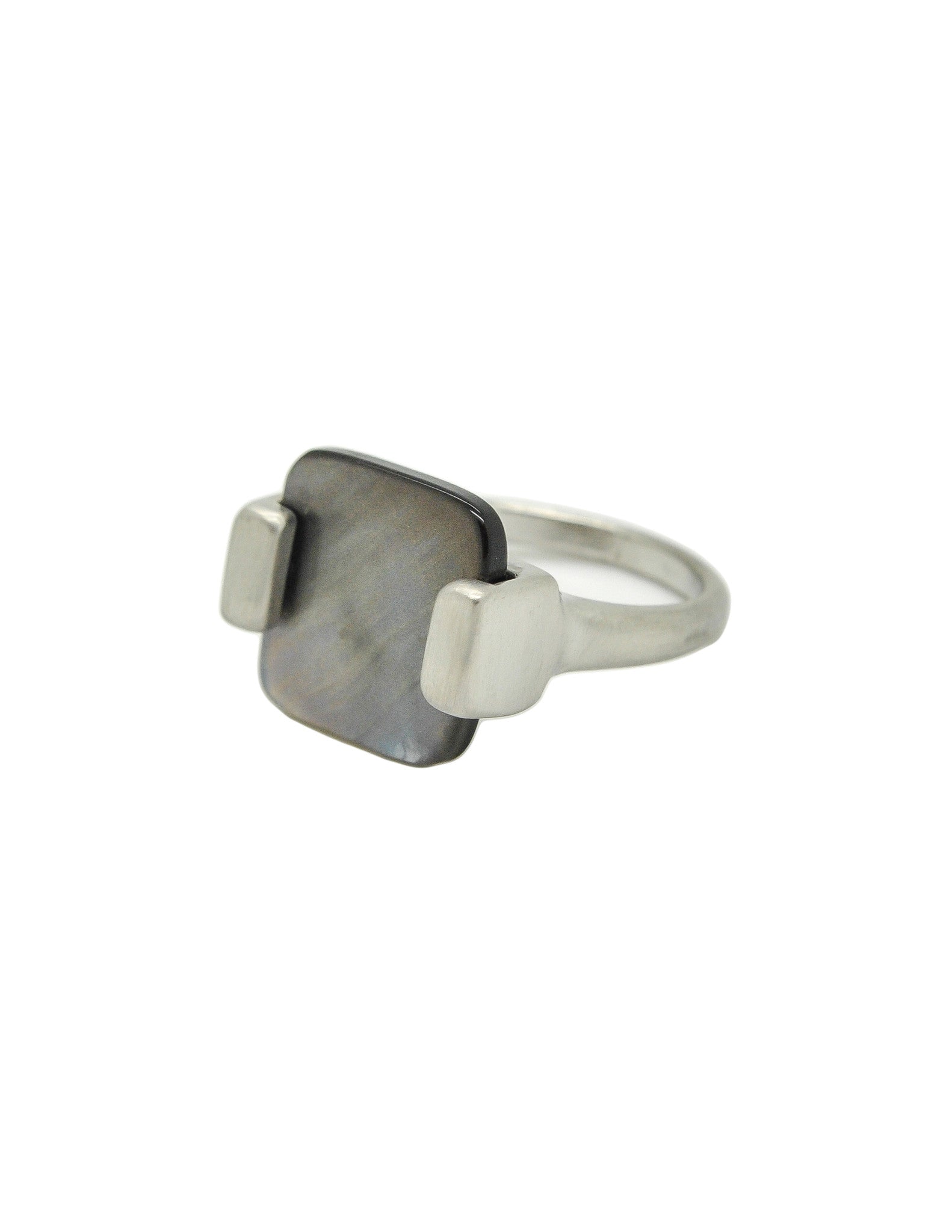 YSL Vintage Black Mother of Pearl Silver Ring