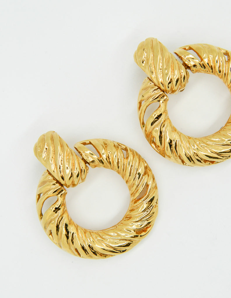 YSL Vintage Gold Dangle Hoop Earrings Amarcord Vintage Fashion