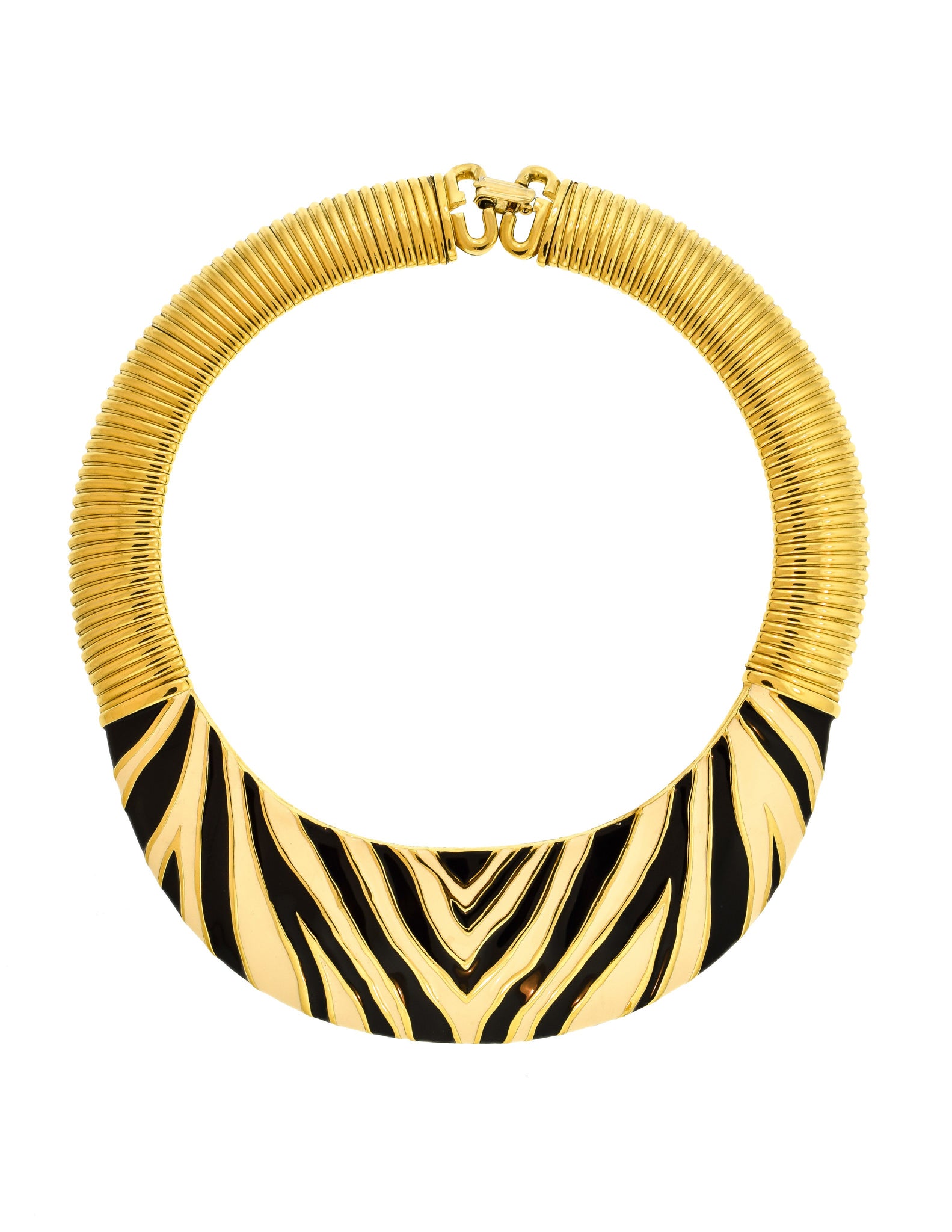 Givenchy Vintage Gold Omega Zebra Black and White Enamel Necklace
