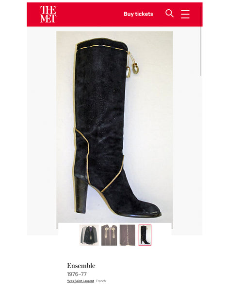 Yves Saint Laurent Vintage AW 1976-77 Black Suede Gold Tassel Knee High Heeled Boots