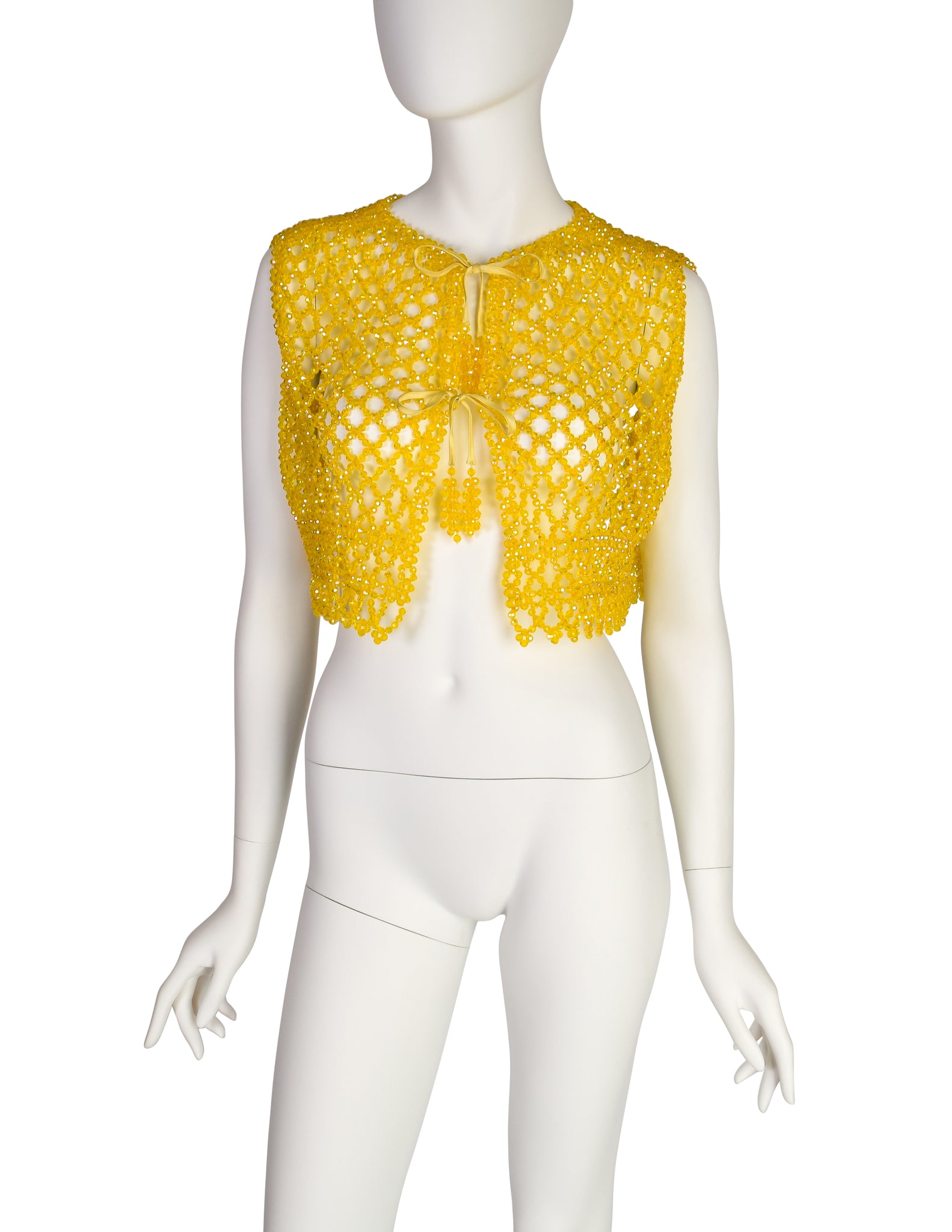 1960s Vintage Canary Yellow Aurora Borealis Iridescent Faceted Bead Vest