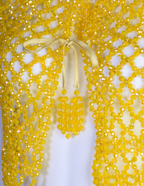 1960s Vintage Canary Yellow Aurora Borealis Iridescent Faceted Bead Vest