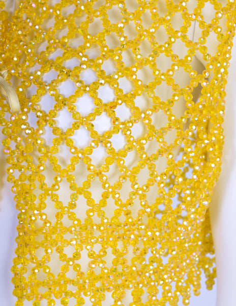 1960s Vintage Canary Yellow Aurora Borealis Iridescent Faceted Bead Vest
