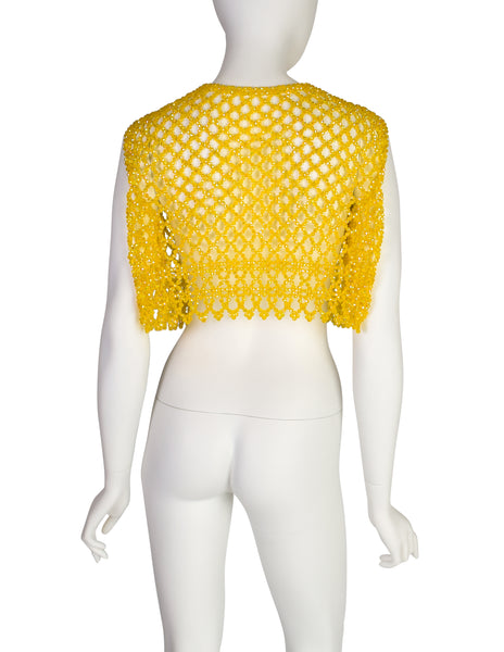 1960s Vintage Canary Yellow Aurora Borealis Iridescent Faceted Bead Vest