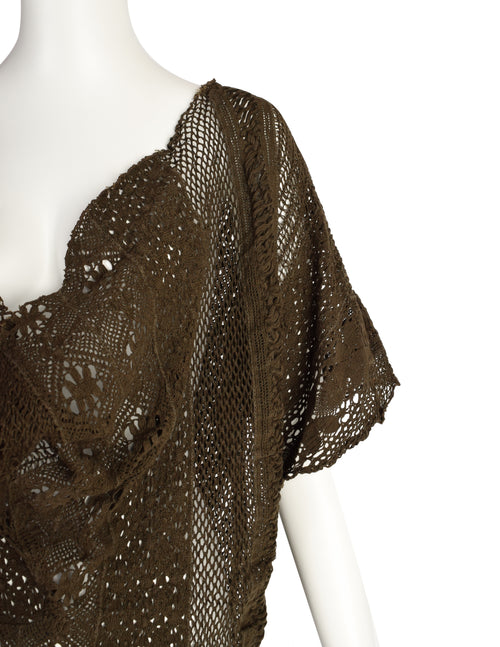 トップス YOSHIO Yohji Yamamoto Vintage SS 1984 Draping Earthy Green Macrame