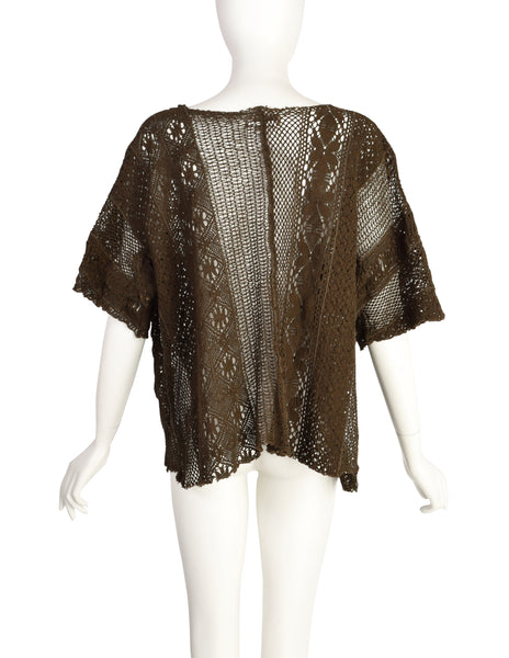 Yohji Yamamoto Vintage SS 1984 Draping Earthy Green Macrame Sweater Top