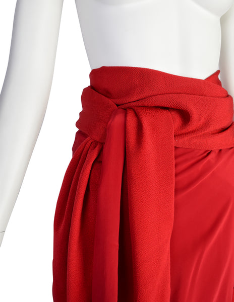 Yohji Yamamoto Vintage Incredible Red Silk Draping Wrap Skirt