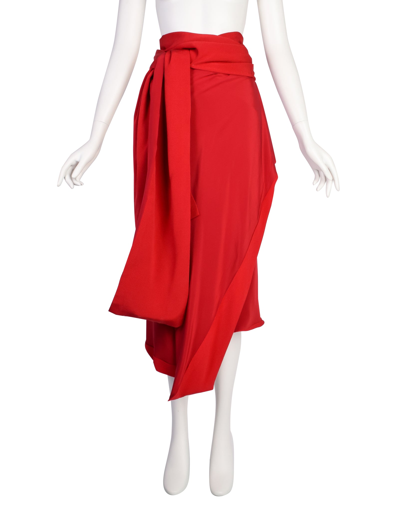 Yohji Yamamoto Vintage Incredible Red Silk Draping Wrap Skirt