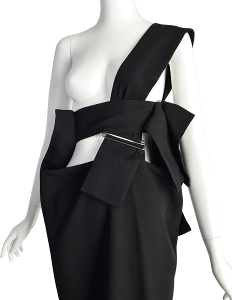Yohji Yamamoto Vintage SS 2004 Outstanding Black Strappy Pinafore Skirt Dress