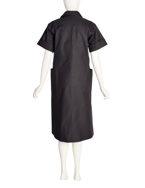 Yves Saint Laurent Vintage 1970s Black Cotton Collared Smock Dress