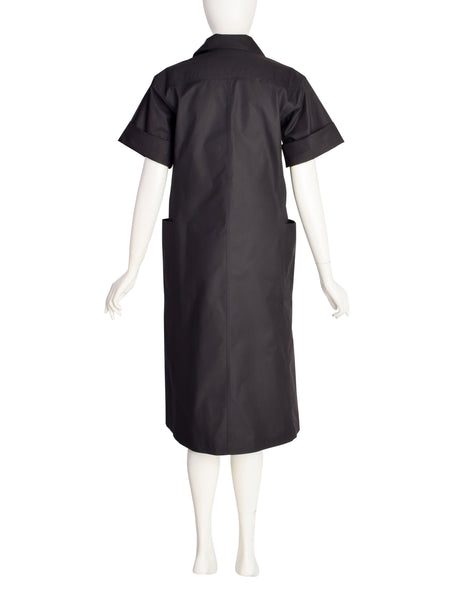 Yves Saint Laurent Vintage 1970s Black Cotton Collared Smock Dress