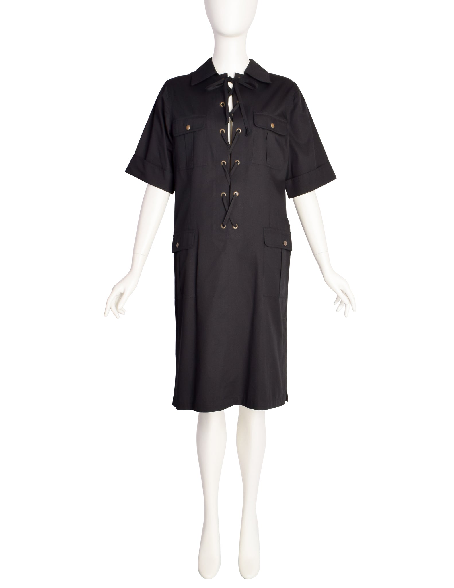 Yves Saint Laurent Vintage 1990s Iconic Black Cotton Safari Redux Dress