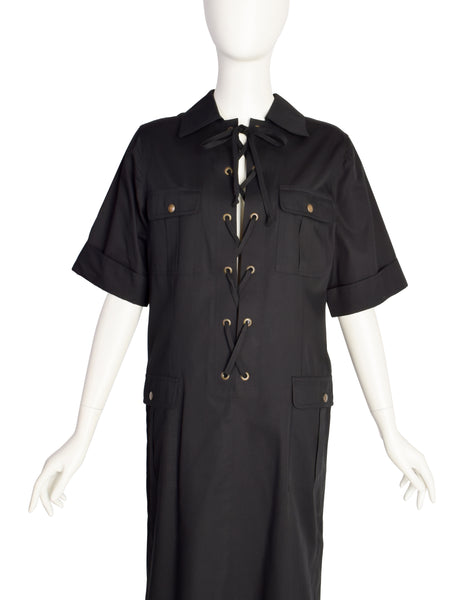 Yves Saint Laurent Vintage 1990s Iconic Black Cotton Safari Redux Dress