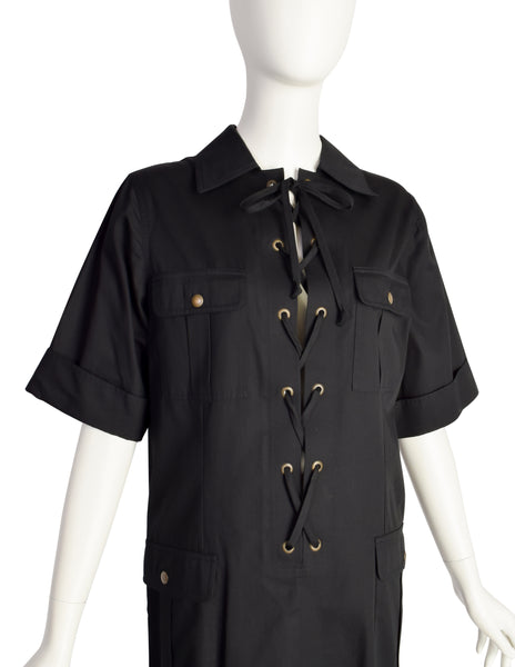 Yves Saint Laurent Vintage 1990s Iconic Black Cotton Safari Redux Dress