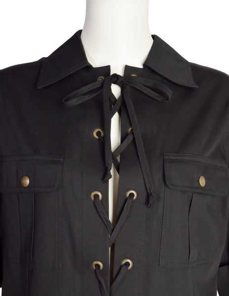 Yves Saint Laurent Vintage 1990s Iconic Black Cotton Safari Redux Dress
