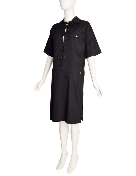 Yves Saint Laurent Vintage 1990s Iconic Black Cotton Safari Redux Dress