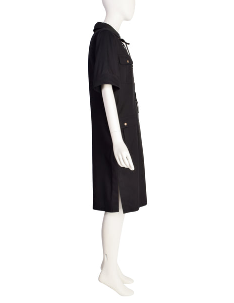 Yves Saint Laurent Vintage 1990s Iconic Black Cotton Safari Redux Dress