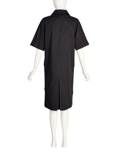 Yves Saint Laurent Vintage 1990s Iconic Black Cotton Safari Redux Dress
