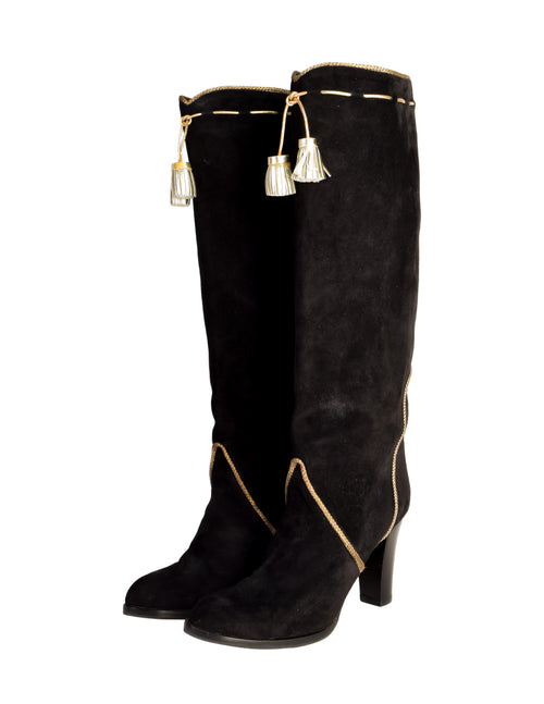 Yves Saint Laurent Vintage AW 1976-77 Black Suede Gold