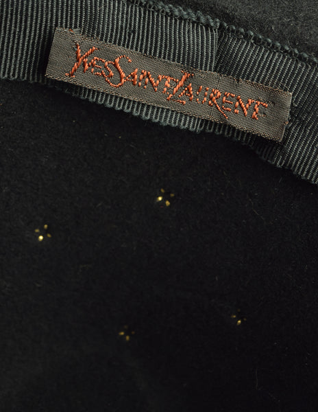 Yves Saint Laurent Vintage 1970s Black Wool Brass Studded Hat