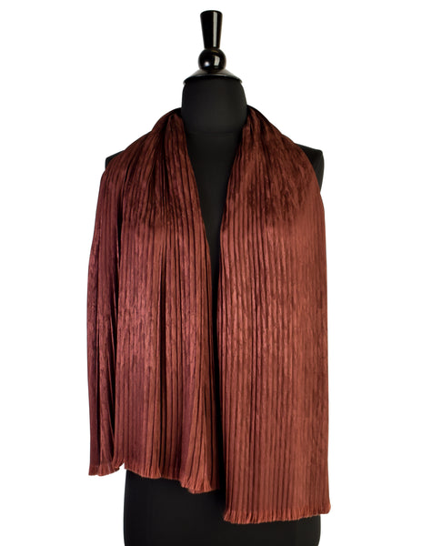 Yves Saint Laurent Vintage 1970s Brown Pleated Silk Jacquard Scarf