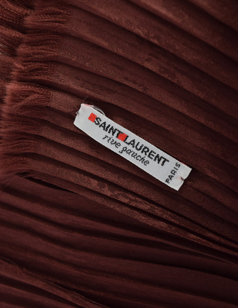 Yves Saint Laurent Vintage 1970s Brown Pleated Silk Jacquard Scarf