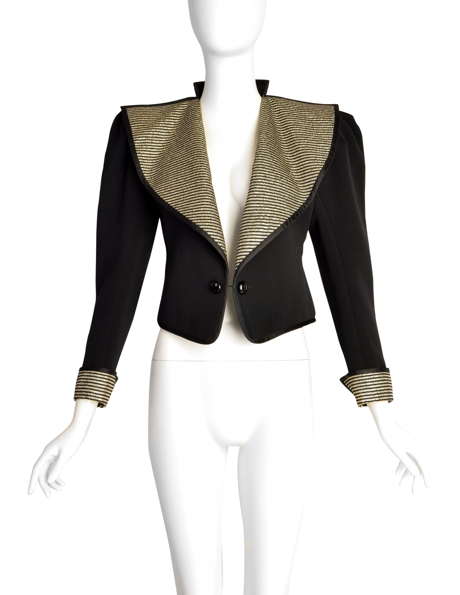 Yves Saint Laurent Vintage AW 1981 Black Gold Wide Lapel Cropped Jacket