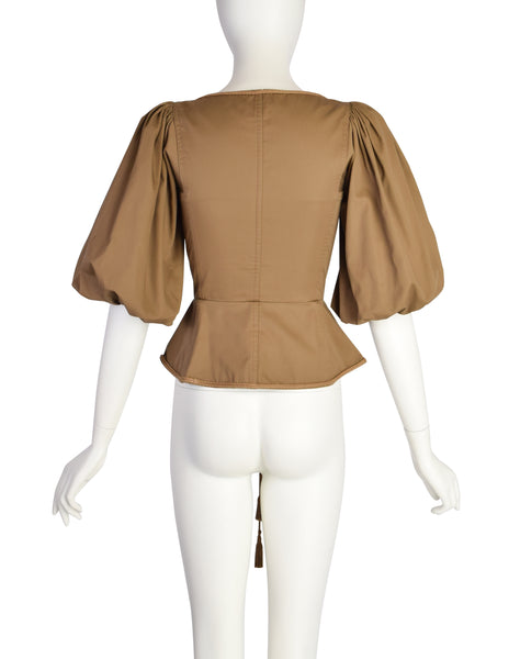 Yves Saint Laurent Vintage SS 1977 Greenish Brown Khaki Lace Up Corset Top