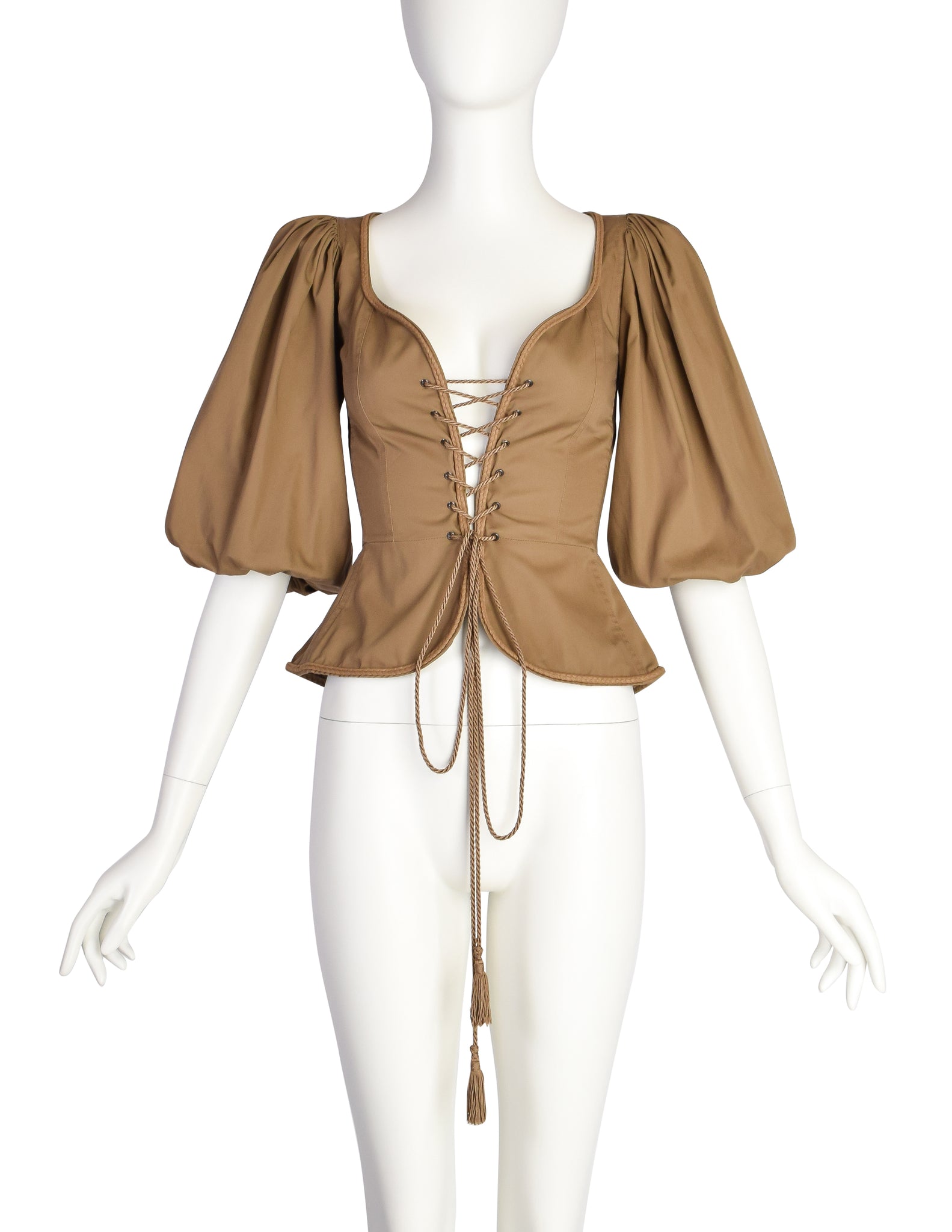 Yves Saint Laurent Vintage SS 1977 Greenish Brown Khaki Lace Up Corset Top