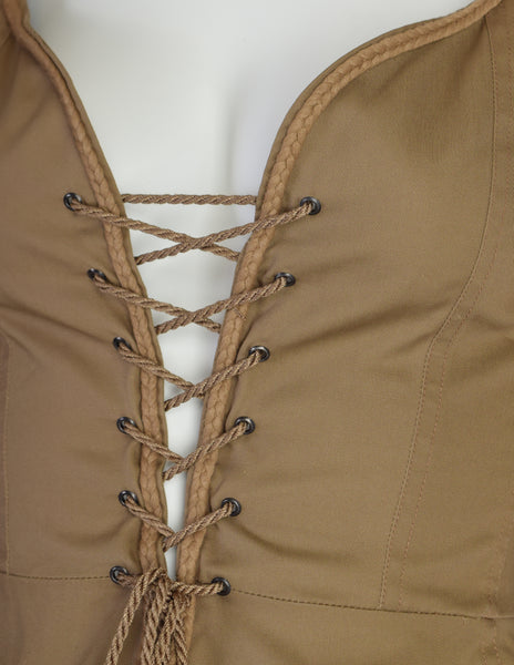Yves Saint Laurent Vintage SS 1977 Greenish Brown Khaki Lace Up Corset Top
