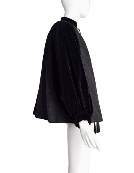 Yves Saint Laurent Vintage AW 1976-77 Russian Collection Black Moire Velvet Cropped Jacket