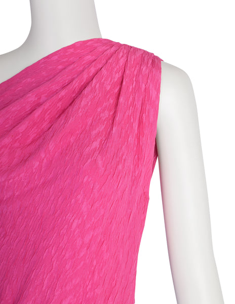 Yves Saint Laurent Vintage SS 1985 Pink Black Blue Colorblock One Shoulder Gown Dress