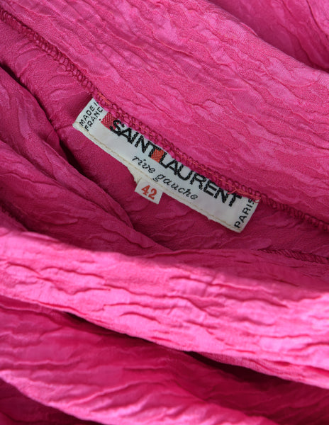 Yves Saint Laurent Vintage SS 1985 Pink Black Blue Colorblock One Shoulder Gown Dress
