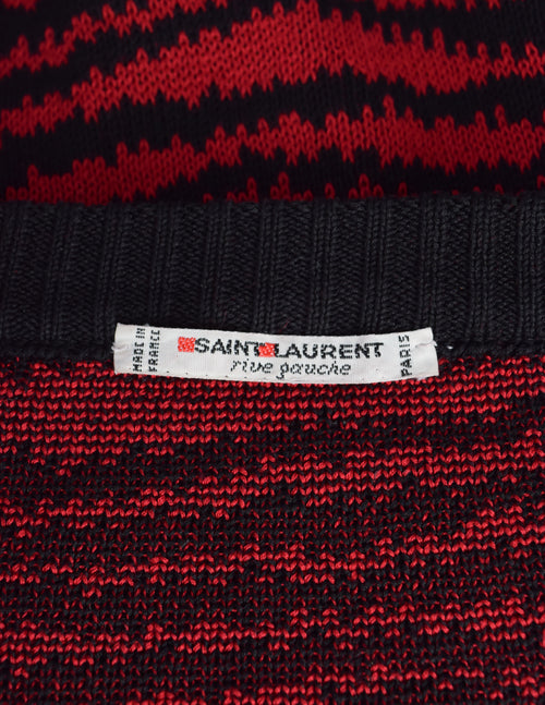 Yves Saint Laurent Vintage 1970s Red Black Striped Cotton Knit Sweater Amarcord Vintage Fashion