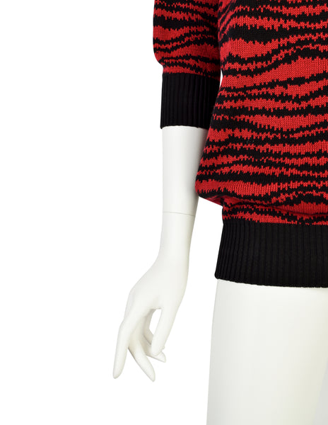 Yves Saint Laurent Vintage 1970s Red Black Striped Cotton Knit Sweater