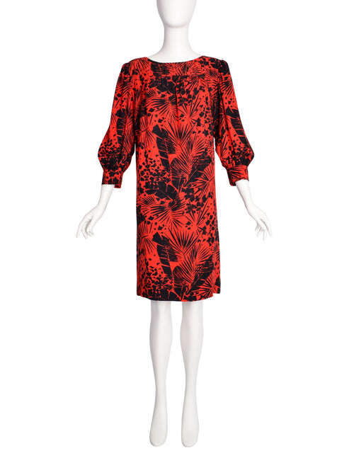 Yves Saint Laurent Vintage SS 1985 Red Black Leaf Print Silk Jacquard Amarcord Vintage Fashion Yves Saint Laurent Vintage SS 1985 Red Black Leaf Print Silk Jacquard Amarcord Vintage Fashion